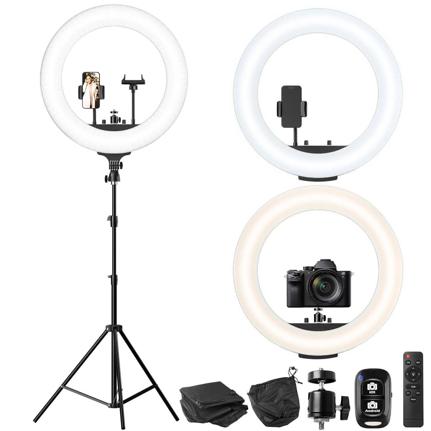 UBeesize 22'' Ring Light with 72'' Stand, 60W Large Ring Light with Phone Holder, Dimmable LED Light for Makeup Barber Stylist Tattoo YouTube TikTok Photography