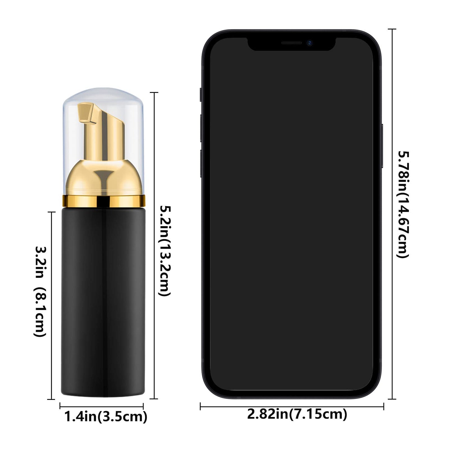 Lil Ray 50PCS Black Foam Bottle with Gold Pump, Empty Travel Foaming Dispensers for Hand Soap,Lash Shampoo(2 Oz)