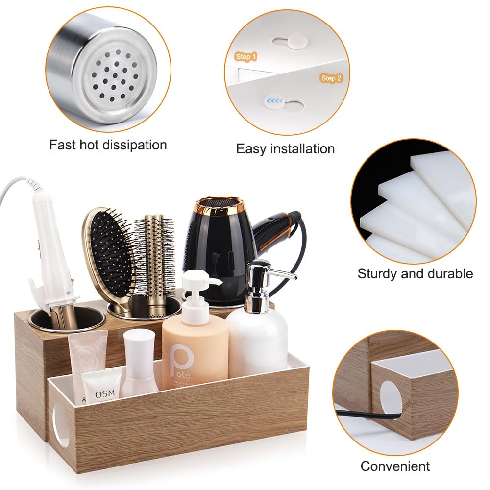 GFWARE Hair Tool Organizer - Bathroom Vanity Organizers and Storage, Hair Styling Accessories Hot Tools Organizer Hair Dryer, Blow Dryer, Curling Iron, Flat Iron, Hair Straightener, Wood