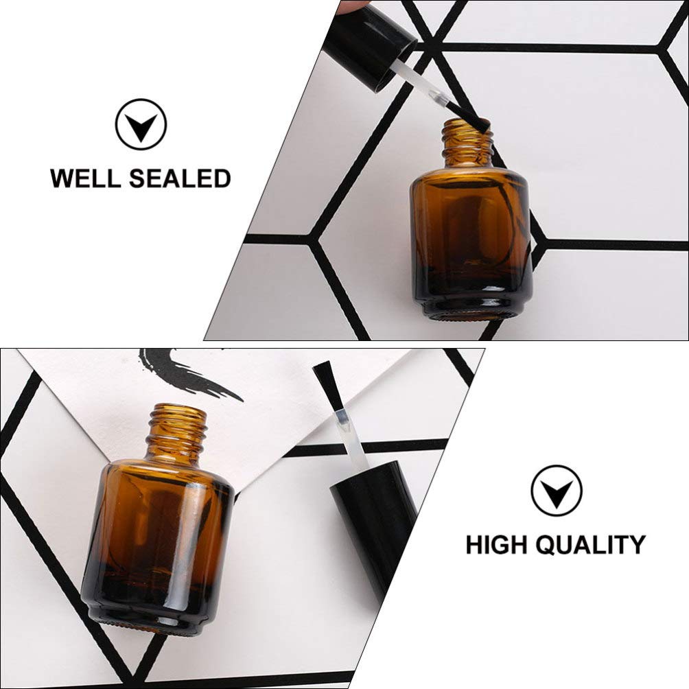 Beaupretty Empty Nail Polish Bottles: 15Pcs Amber Bottle with Brush - Refillable Glass Vials for Diy Nail Art and Cosmetic Liquid Storage 8ML