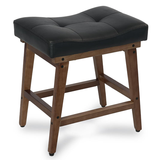 FLYZC Saddle Seat Vanity Stool with Wood Legs, Makeup Stool Chairs, U-Shaped Ottoman Foot Rest Stools, Modern Makeup Bench, Small PU Leather Square Chair Under Desk for Vanity, Living Room Black