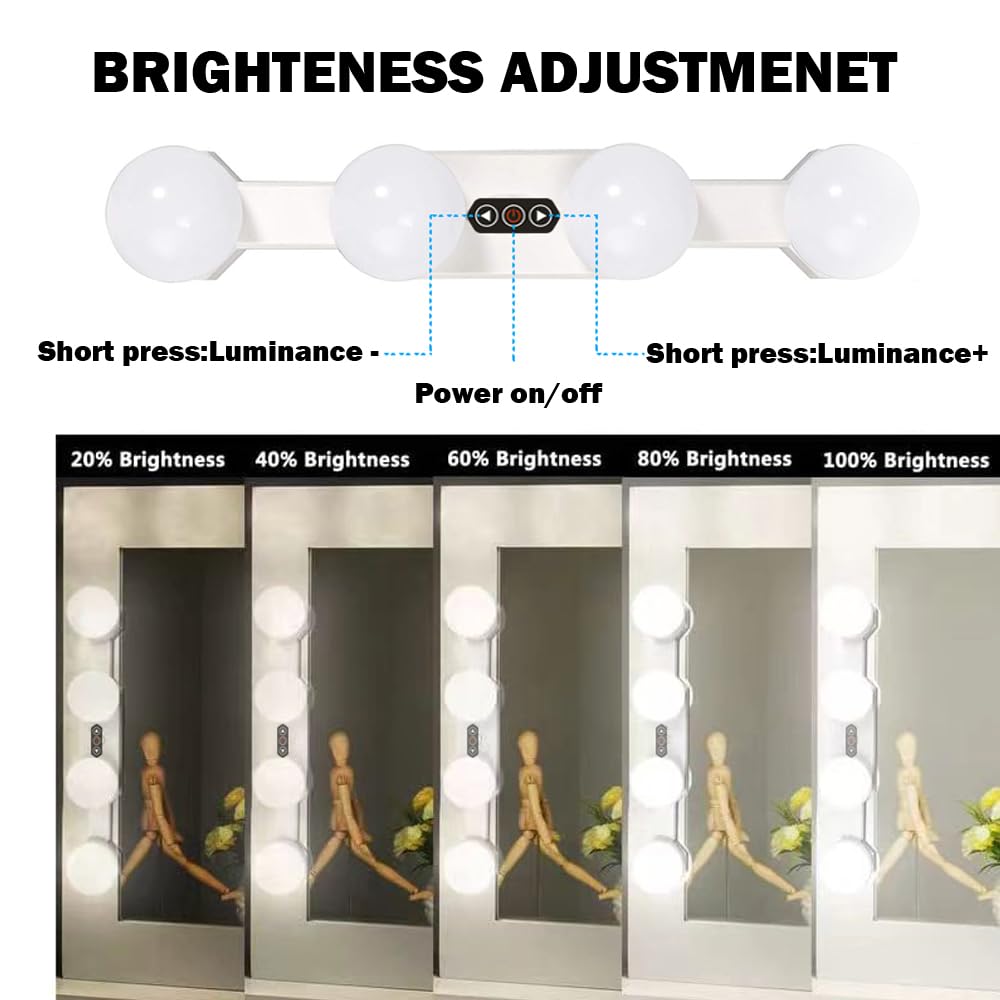 BESTCAN Cordless Rechargeable LED Vanity Mirror Light with Daylight Bulbs for Bathroom Makeup and Dressing Tables