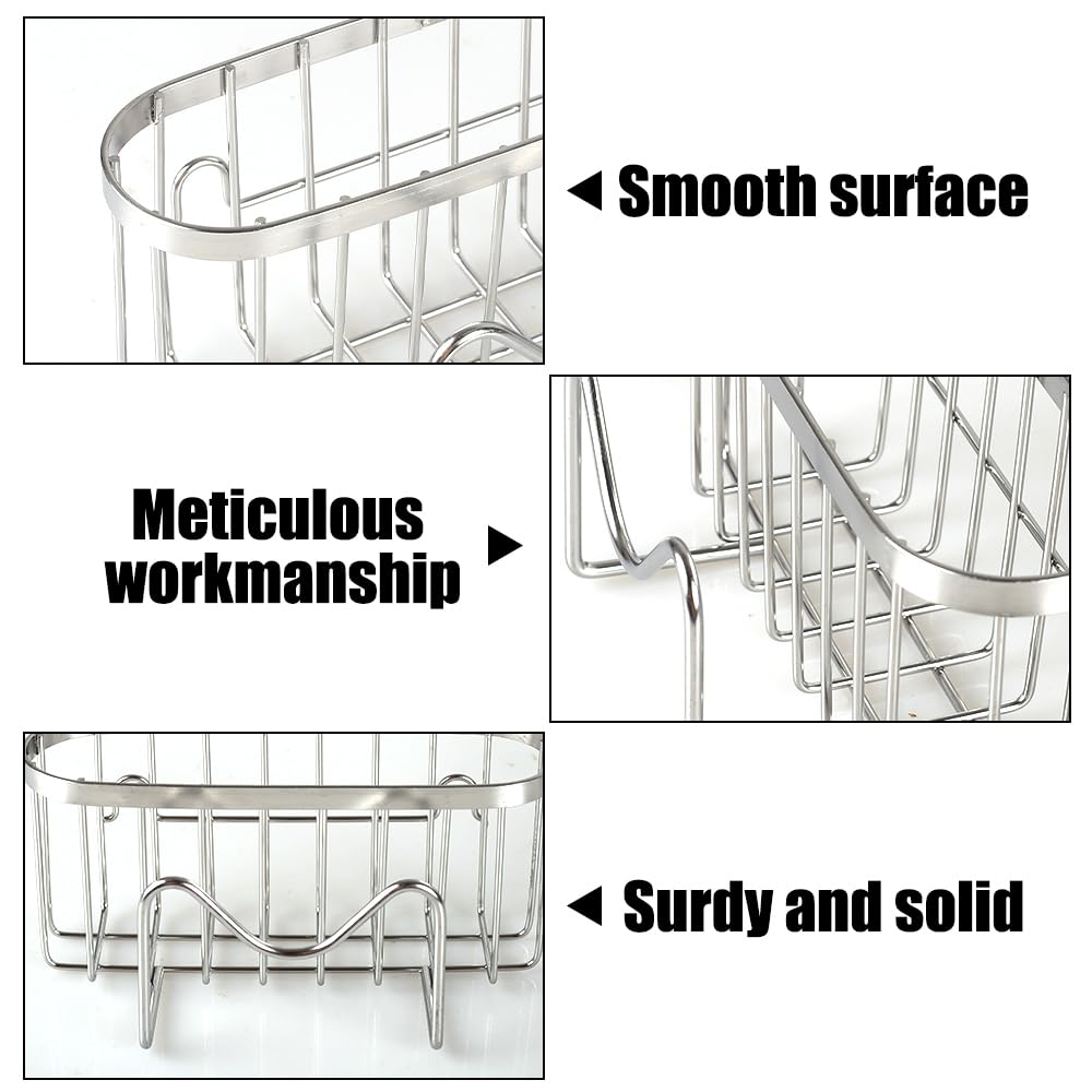 DONGKER Kitchen Sink Sponge Holder,Stainless Steel Dish Sponge Hanging Caddy with M Shape Hook & Adhesive Hook & Suction Cups for Kitchen