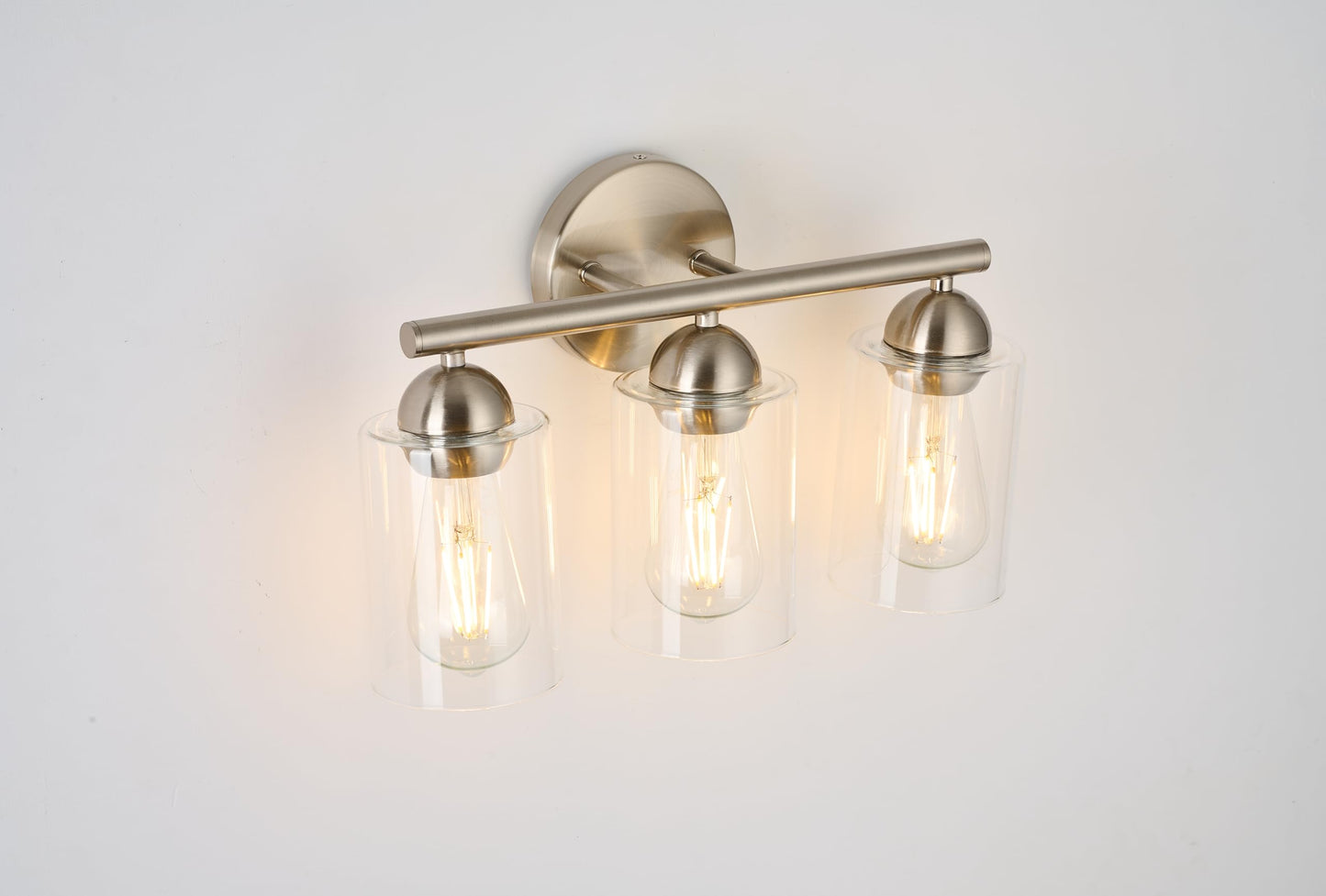 RUIGE Minimalist 3-Light Brushed Nickel Bathroom Vanity Light, Modern Silver Wall Sconce with Clear Glass Shades, Sleek Bathroom Lighting for Bedroom, Hallway YG3L-BN (Bulbs Not Included)