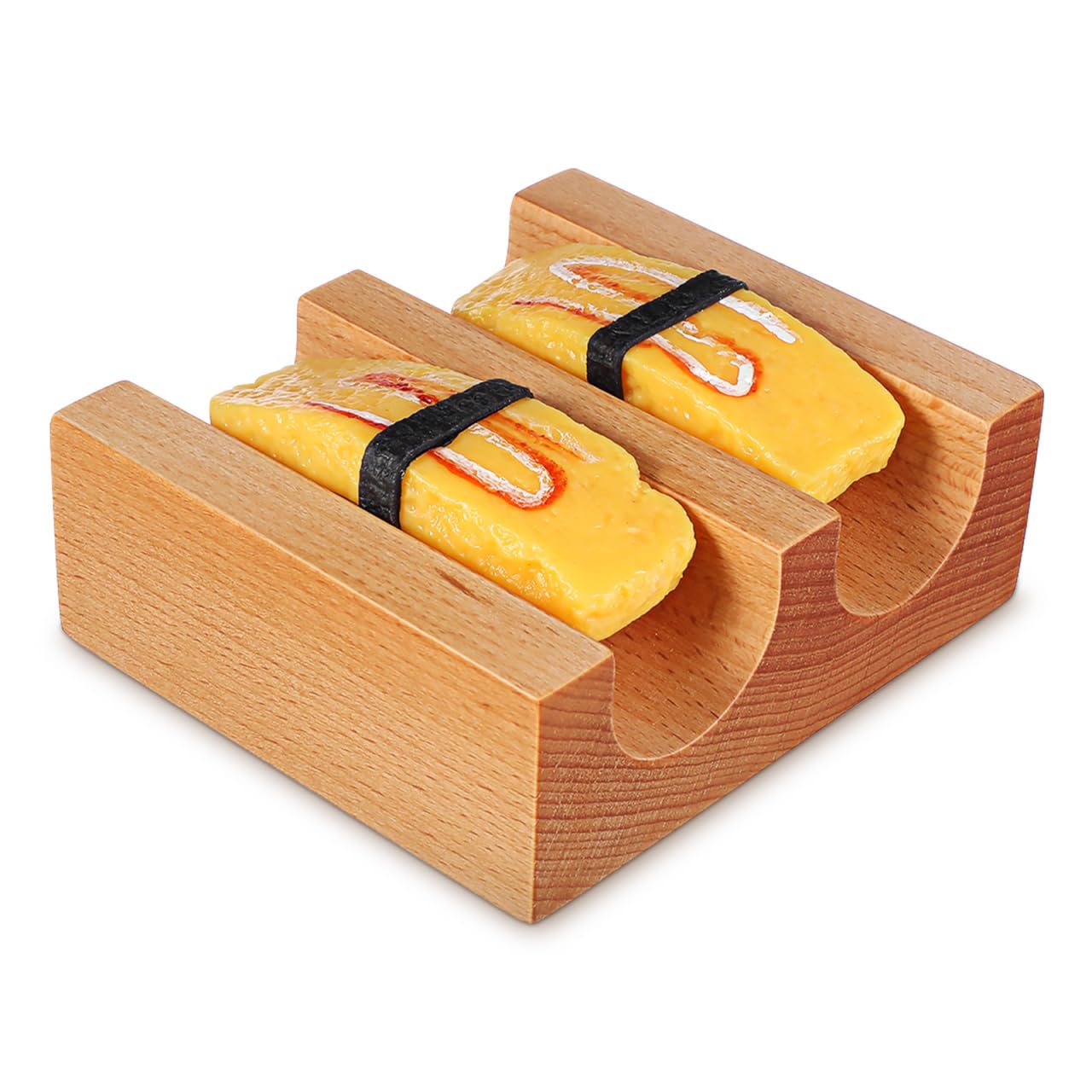 Cabilock Wooden Sushi Taco Holder, 2-Slot U-Shaped Hand Roll Stand, Japanese Temaki Display Rack for Home Kitchen & Restaurant, Authentic Sushi Roll Serving Tray & Sashimi Presentation Plate