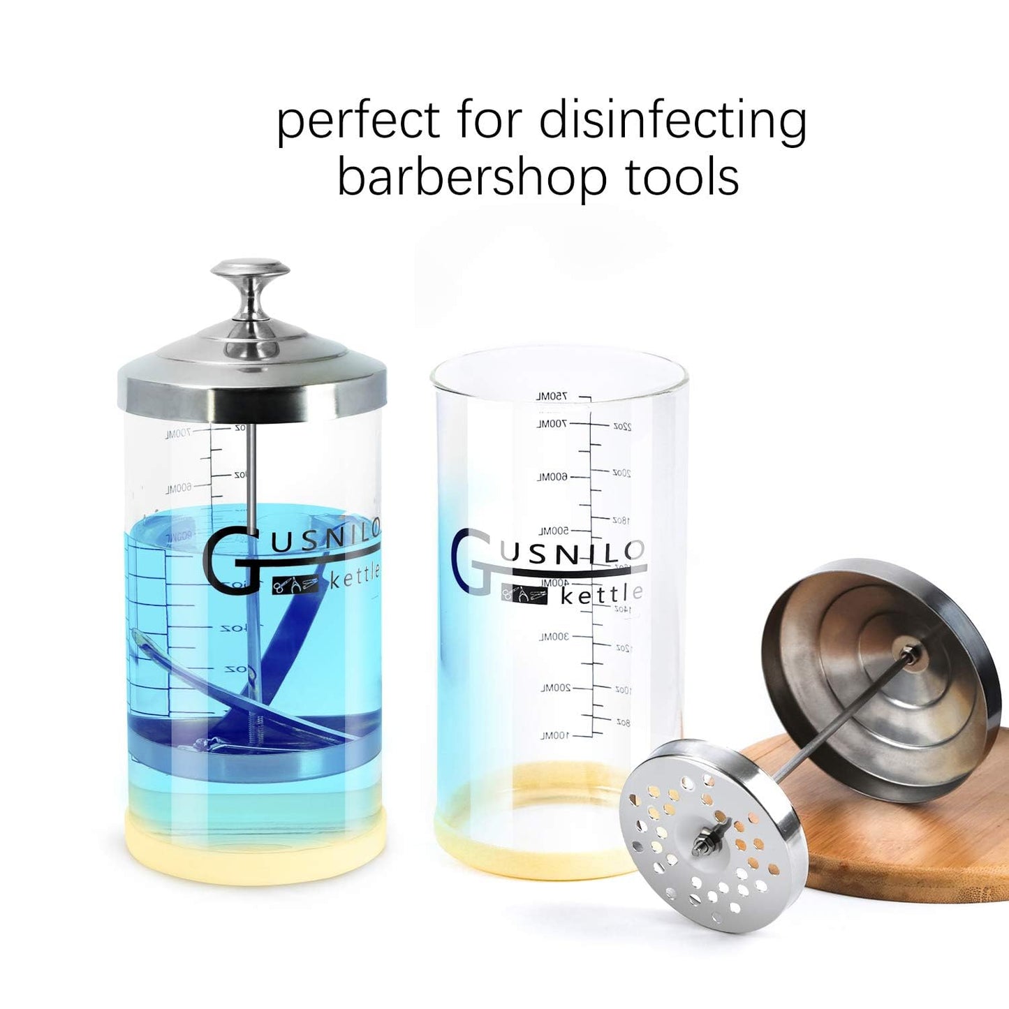 Gusnilo Barber Sanitizer Jar (30 Oz) with Stainless Steel Tray – Ideal for Spa, Salon & Nail Tools