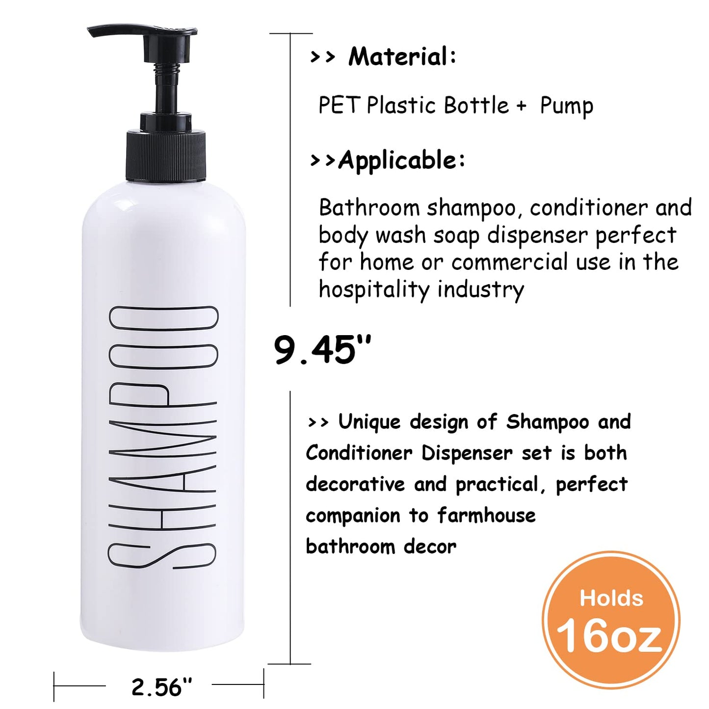 HOMCDALY Shampoo and Conditioner Dispenser, 16oz 3-Pack Refillable Pump Bottles, Shampoo Conditioner Body Wash Dispensers Bottles, Bathroom Shampoo Dispenser Set(White