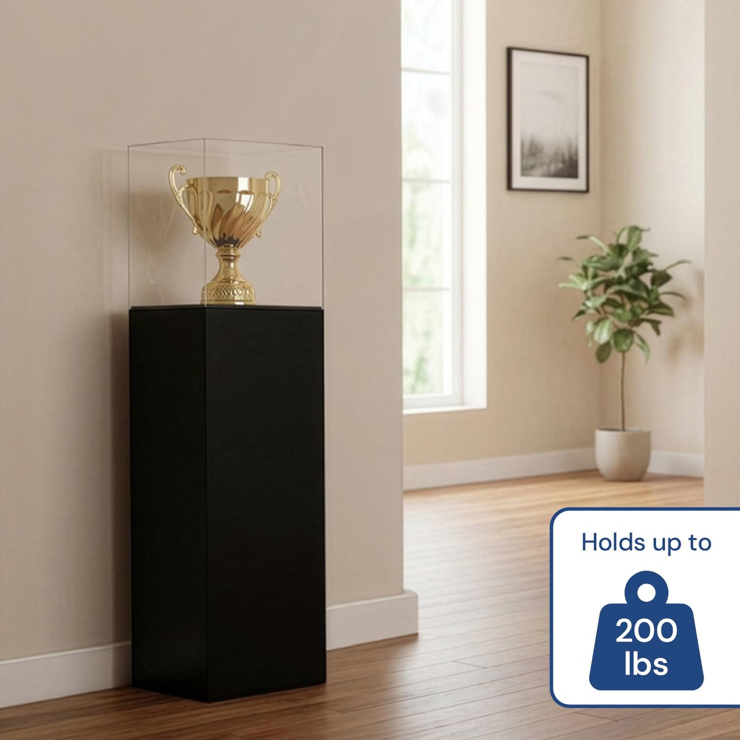 shopPOPdisplays Black Laminate Pedestal Display Case with Clear Acrylic Cover – Floor Standing Display for Retail, Museum, Office & Home - 10" H Acrylic Cover (12" W x 12" L x 42" H)