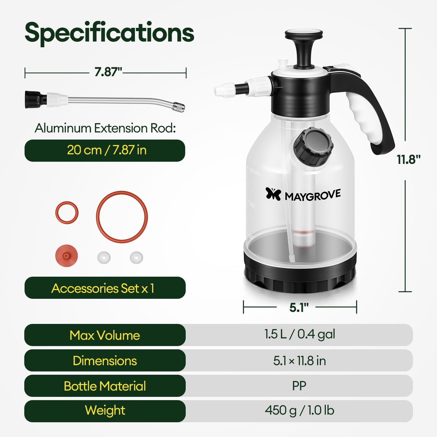 MAYGROVE 50oz Pump Sprayer, Hand Water Spray Bottle for Indoor Plant, Clear Plant Sprayer with Side Filling Port, Measuring Cup, Adjustable Nozzles, Safe Pressure Relief Valve