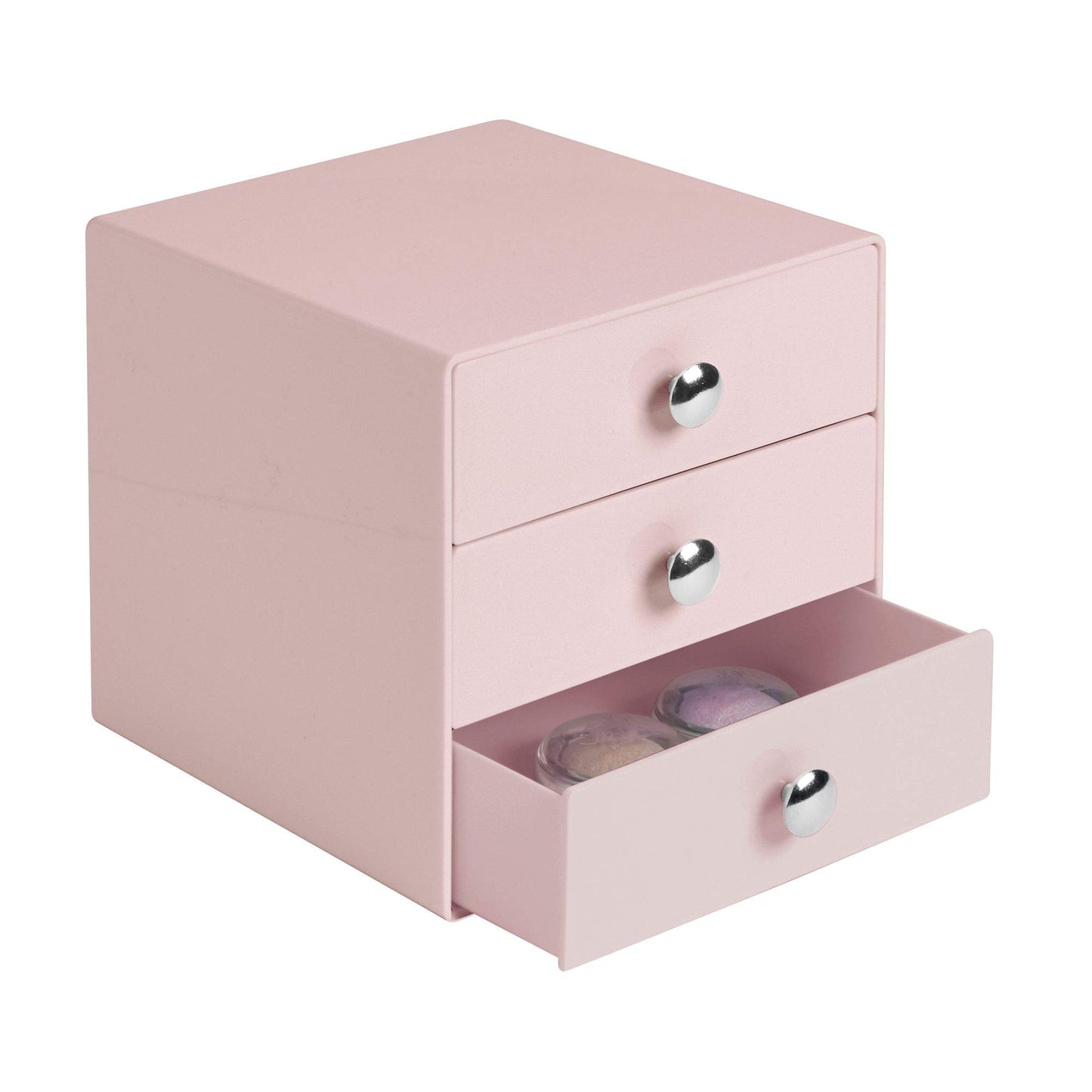 iDesign Plastic 3-Drawer Jewelry Box, Compact Storage Organization Drawers Set for Cosmetics, Dental Supplies, Hair Care, Bathroom, Office, Dorm, Desk, Countertop, 6.5" x 6.5" x 6.5", Pink