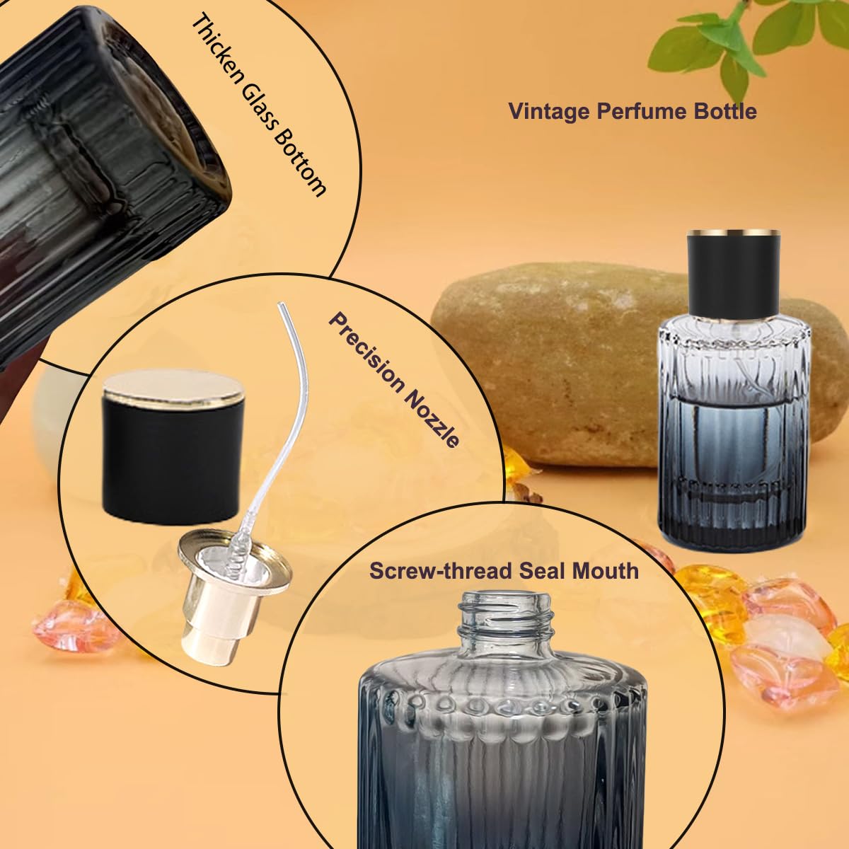 Rowcay 6 Pcs Travel Perfume Bottles Set,30ml Gradient Color Refillable Portable Glass Atomizers with Funnel and Dropper, Fine Mist Spray for Women Men Dispenser Fragrance Container Set (Black)