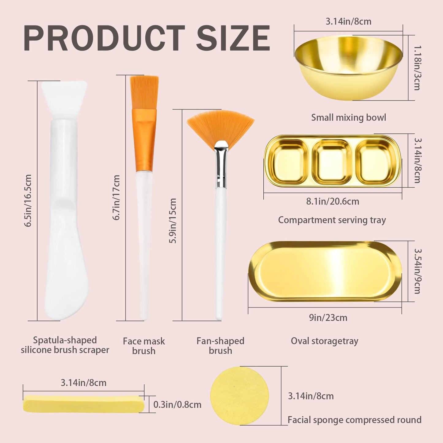 24 Pieces Facial Bowls and Brushes Set for Esthetician Supplies, Flat & Fan Brush for Facial with Mixing Bowls, Serving Tray, Spatula & Compressed Sponge, Face Applicator Tool (Gold, White and Yellow)