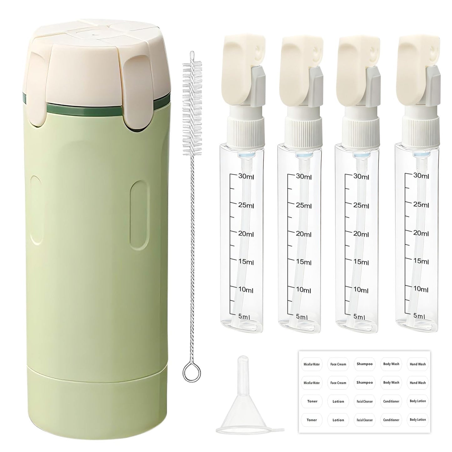 HSXCCL 4 in 1 Travel Dispenser Bottles Refillable,Travel Shampoo and Conditioner Bottles，No Spill Space Saving Compact,for Vacation Business Trip