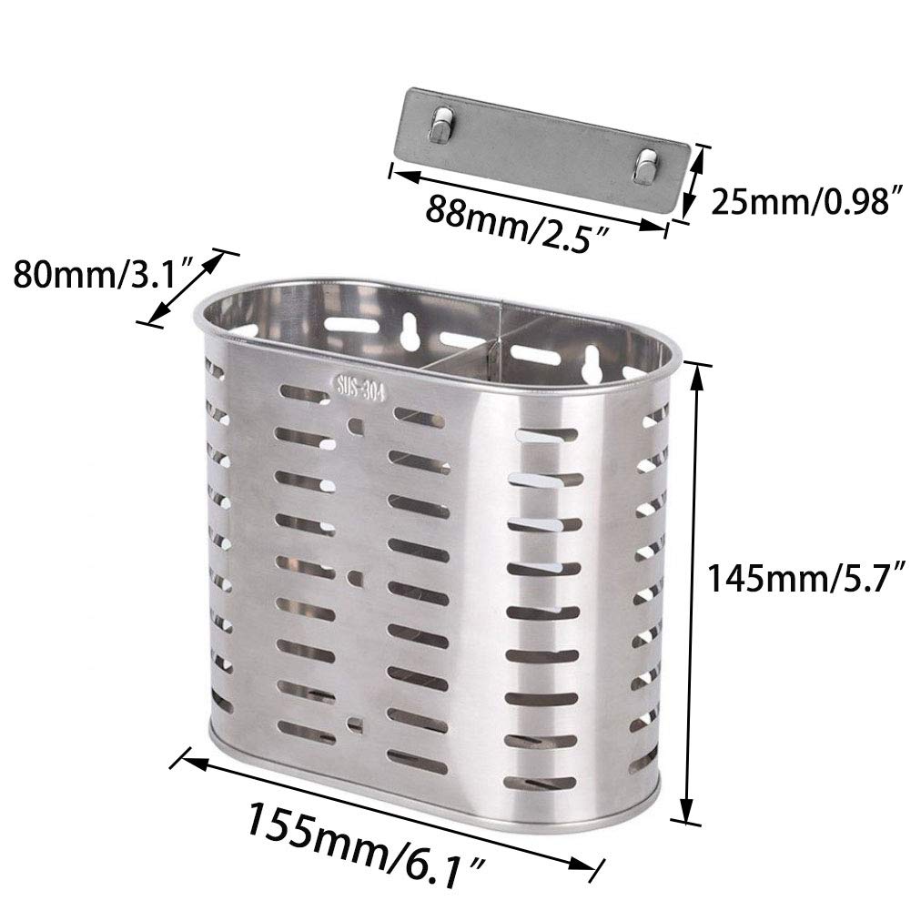 kaileyouxiangongsi Self Adhesive 2 Compartments Mesh Utensil Drying Rack/Chopsticks/Spoon/Fork/Knife Drainer Basket Flatware Storage Drainer, 304 Stainless Steel