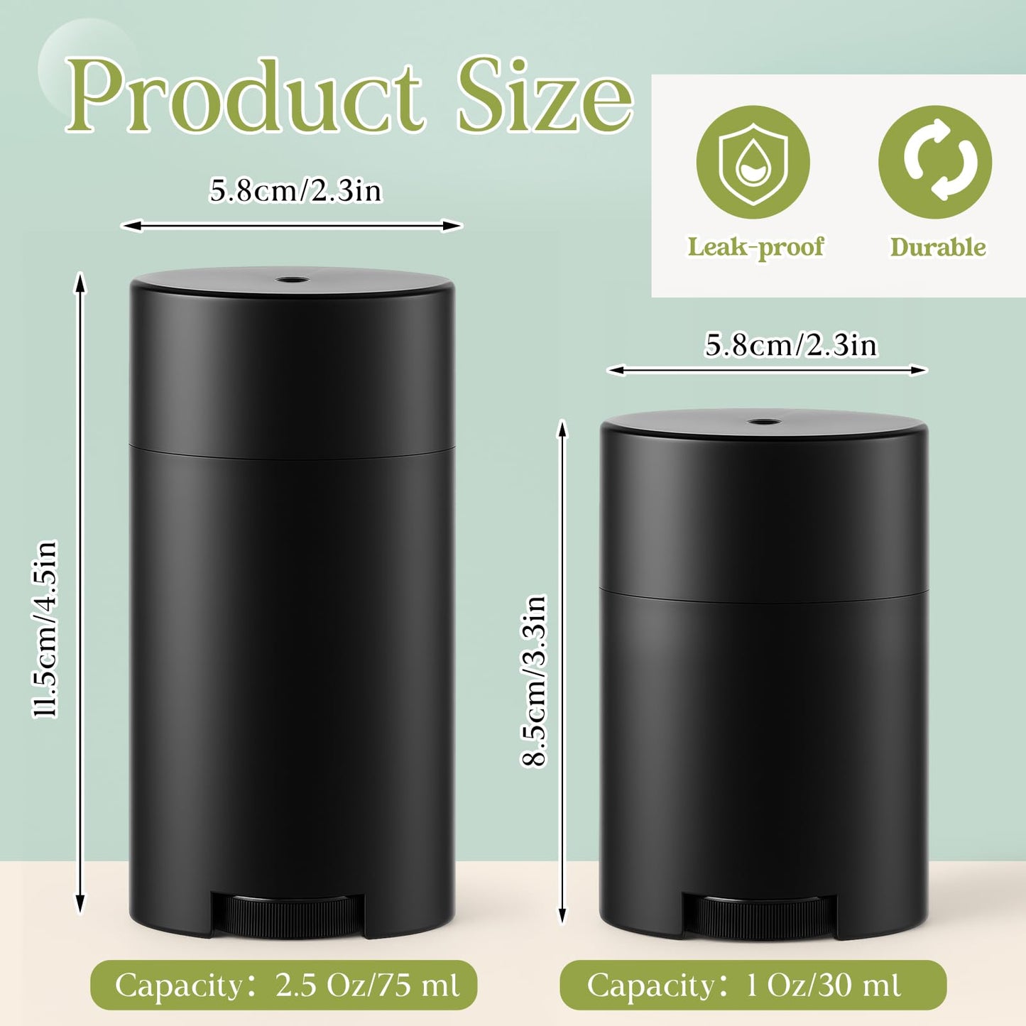 Teenyyou 30 Pack Empty Deodorant Containers, Bottom Filling, Plastic Oval Refillable Deodorant Containers Twist up Oval Lip Balm Tube for DIY Deodorants Lipstick Crayon Lotion(75ml/2.5oz,Black)