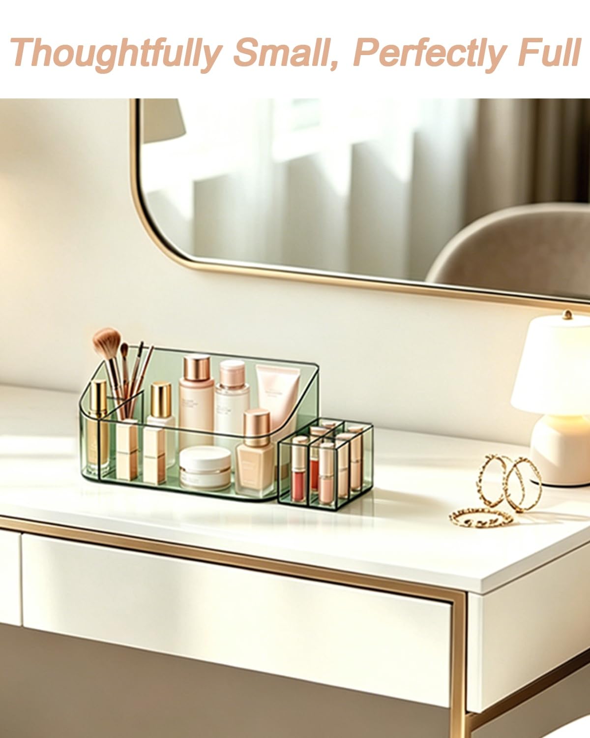 SUNFICON 2 Pack Makeup Trays Organizers Holders Cosmetic Display Cases Tabletop Desktop Vanity Countertop Bathroom Wall Cabinet Medicine Storage Boxes for Womens Ladies Girls Crystal Green