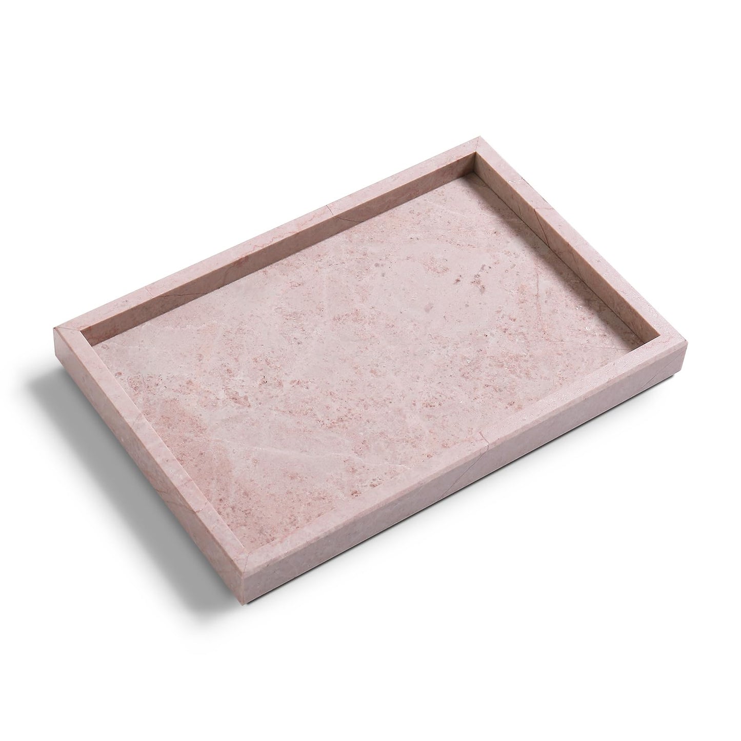 Yew & Tulip Natural Pink Marble Vanity Tray, Nature Rose Cream Marble Serving Tray for Bathroom, Kitchen, Vanity, Home Decor, Wedding etc. (12" x 8" x 1.2")