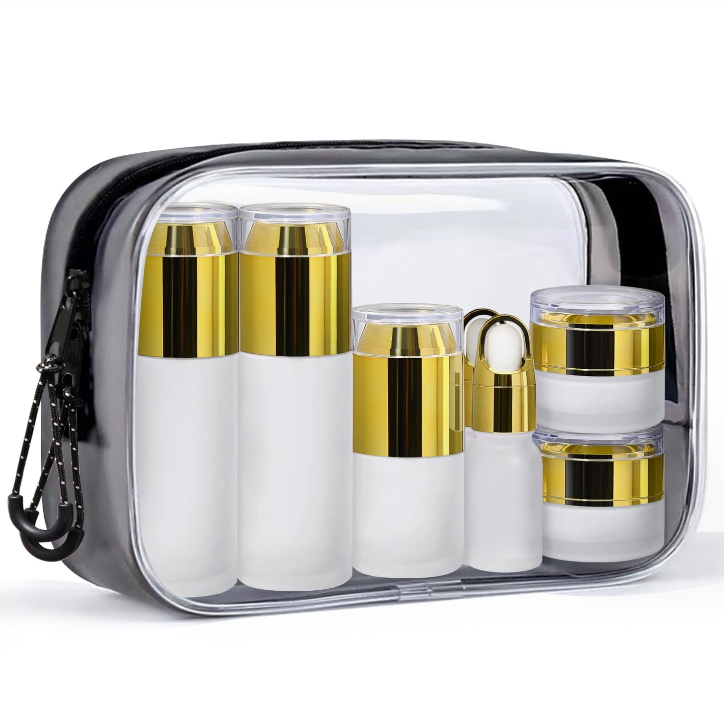 Handmade Max Glass Travel Bottles for Toiletries, TSA Approved, Leak Proof Refillable Travel Size Containers with Pump Spray Dropper Jars for Skincare Lotion Cream or Shampoo