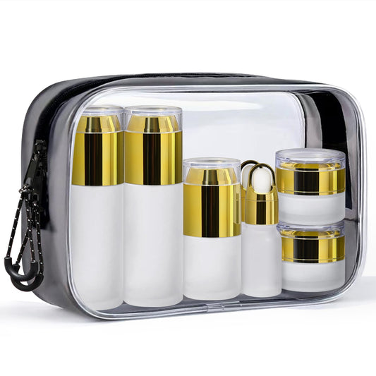 Handmade Max Glass Travel Bottles for Toiletries, TSA Approved, Leak Proof Refillable Travel Size Containers with Pump Spray Dropper Jars for Skincare Lotion Cream or Shampoo