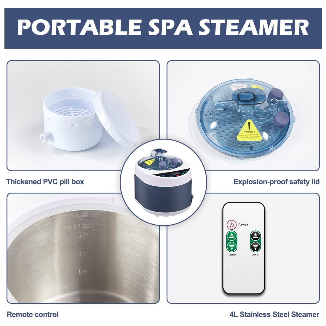TaTalife Sauna Steamer, Portable Steam Generator with Remote Control, 4 Liters Stainless Steel Sauna Steamer Pot, Sauna Steam Machine with Timer Display, 1500W Home SPA Fumigation Sauna Steam Machine