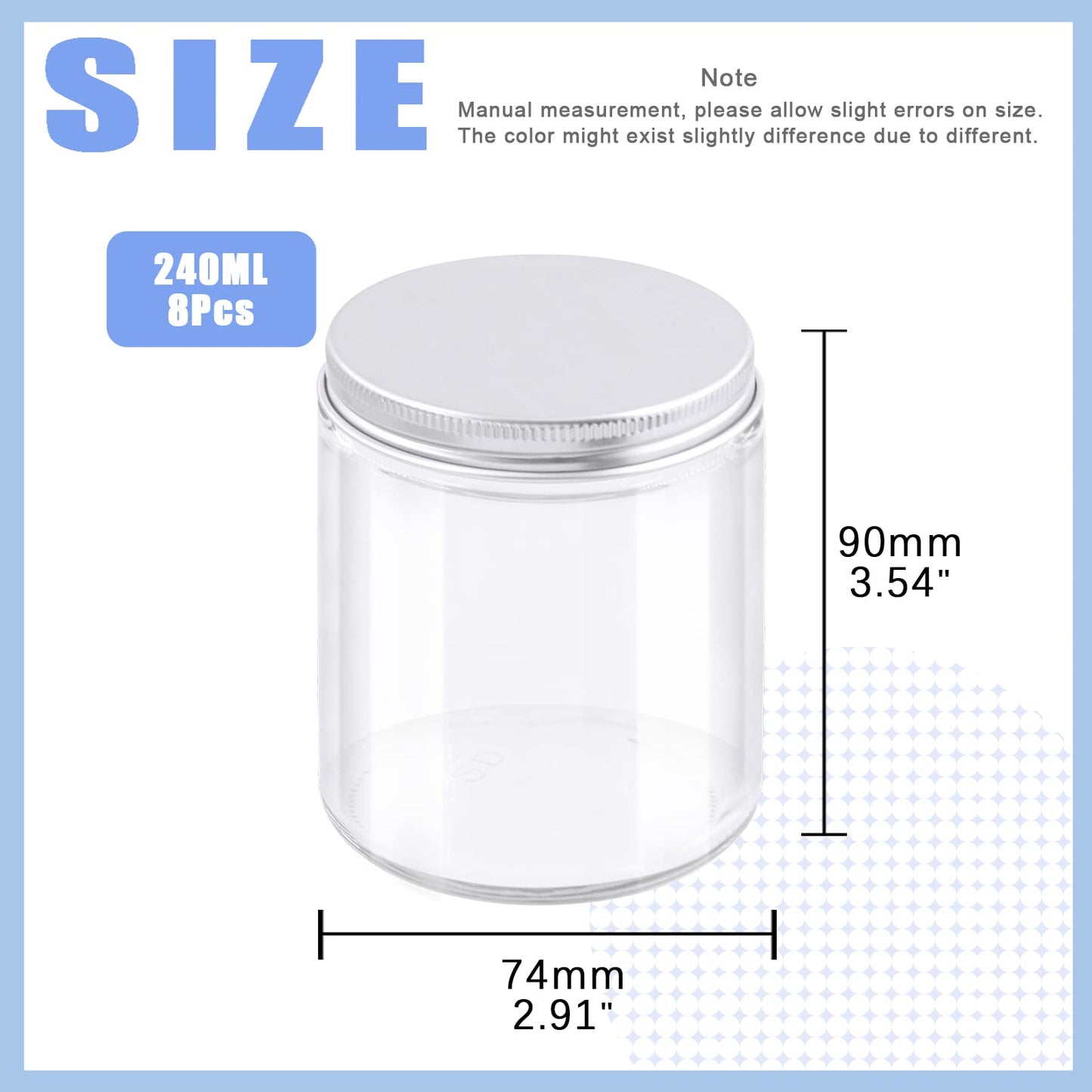 Glarks 8 Pack 8oz Glass Jars with Lids, Round Clear Glass Jars with Inner Liner and Silver Lids for Storing Creams, Beauty Products, Cosmetic and Ointments