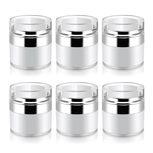 Cositina 6 Pack 0.5oz/15ml Airless Pump Jars,Empty Acrylic Airless Makeup Cosmetic Container with Press Pump,Mini Portable Travel Size Jar With Lid for Thick Moisturizer,Creams,Gel Lotion,White