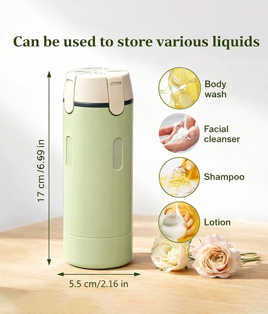 4 in 1 Travel Dispenser Bottle, Four in One Travel Pump Bottle Dispenser, 4in1 Travel Bottle Portable Travel Organizer for Shampoo, Lotion & Skincare (Key Lime)
