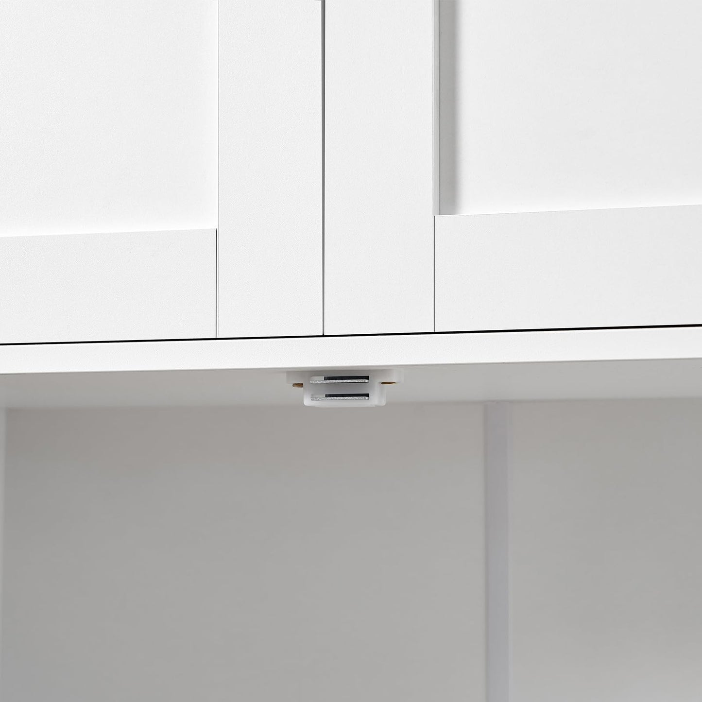 TEENFON Bathroom Floor Storage Cabinet, Freestanding Bathroom Storage Unit with 2 Adjustable Shelves & 4 Doors, White