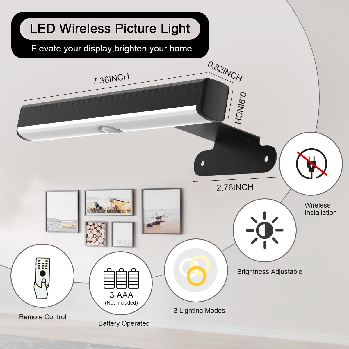 2PACK Picture Light LED Battery Operated Wall Light for Paintings,Wireless Dimmable Frame Light with Remote,3 Lighting Display Art Light Magnetic Timer Lights for Artwork Portrait Dartboard Wall Decor
