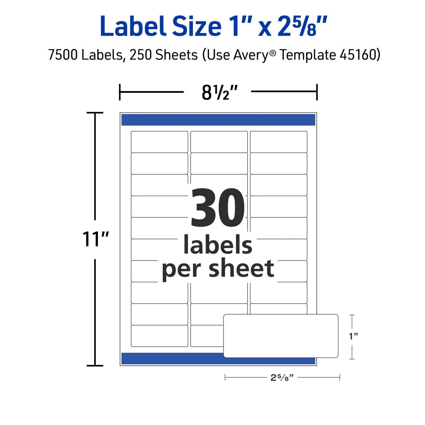 Avery Easy Peel Printable Address Labels, Sure Feed Technology, 1" x 2-5/8" Customizable Stickers, White, 7,500 Blank Mailing Labels, Great for Mailing, Shipping, and More (45160)
