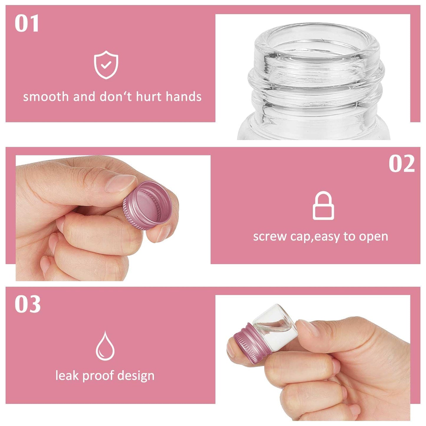 Tessco for you 200 Pcs 5 ml Mini Glass Bottles with Aluminum Cap Tiny Jars Mini Glass Jars Small Clear Vials with Screw Caps Tiny Containers for DIY Craft Storage (Rose Gold)