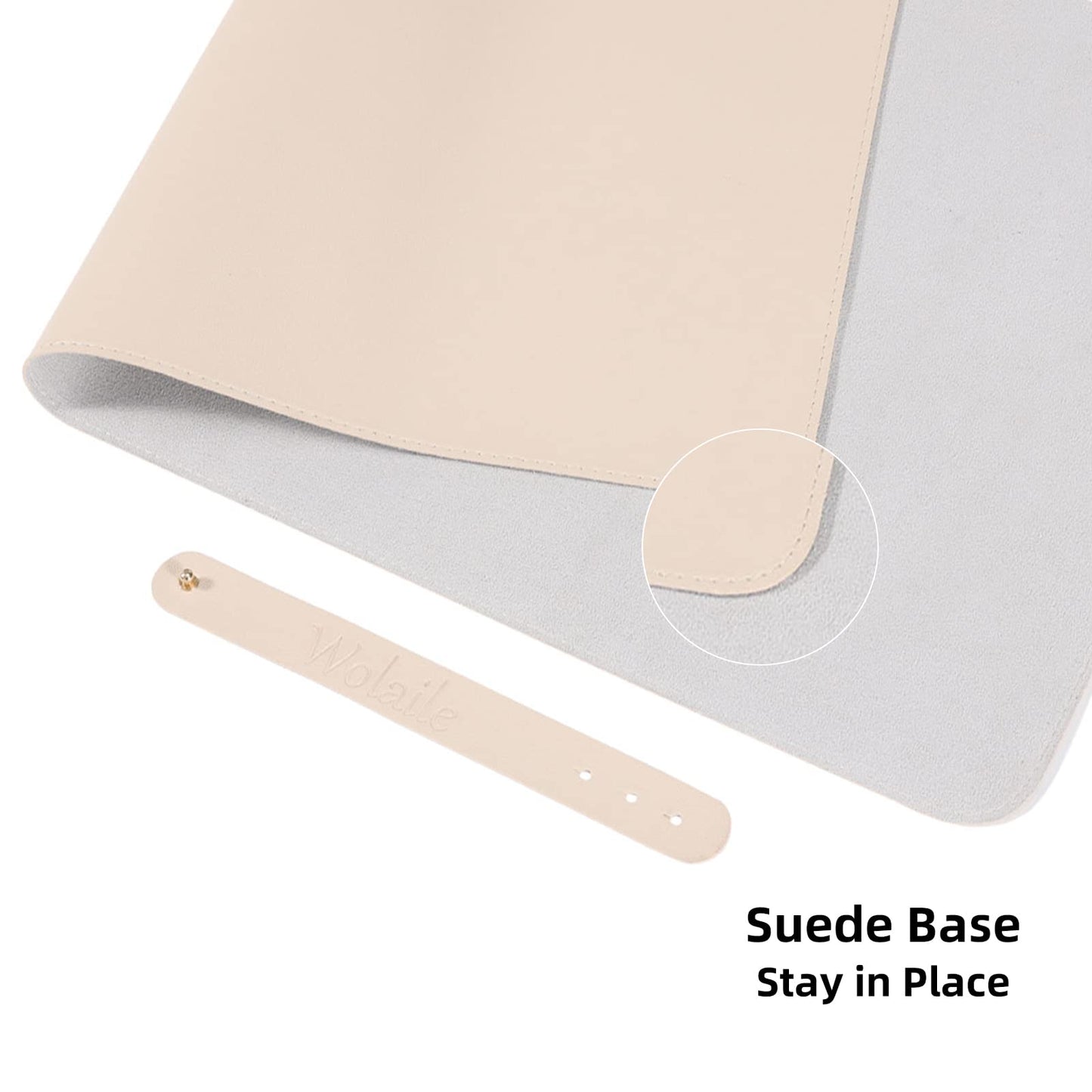 Wolaile Desk Blotter Pad,27x13 inch PU Leather Computer Mouse Mat,Non-Slip Waterproof Writing Desktop Protector for Office Home,Small,Beige White