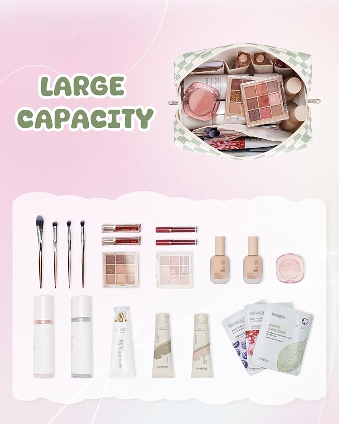 Narwey Birthday Gifts for Women Girls, Initial Makeup Bag for Bridesmaid Teacher Sister Friend Daughter Graduation Gifts, Personalized Monogram Cosmetic Toiletry Bag, Teen Girls Trendy Stuff (Green M)