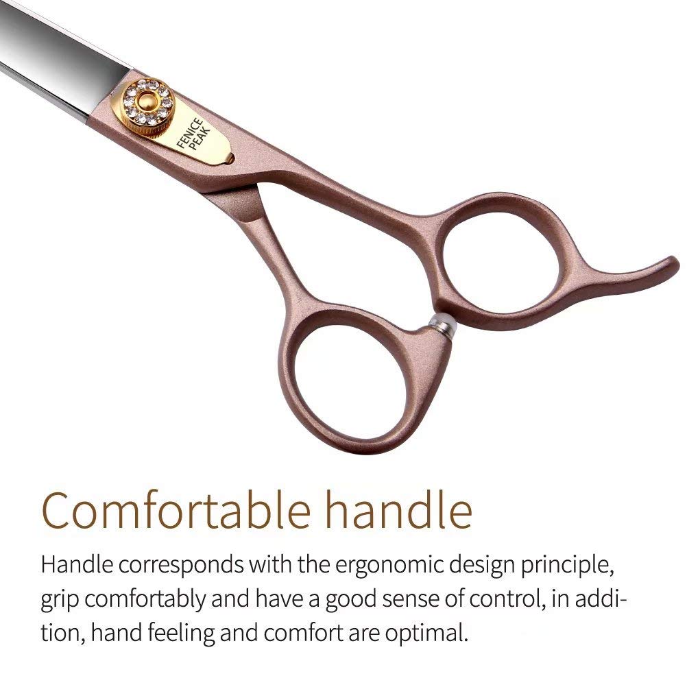 Fenice Peak 7'' Dog Straight Scissors for Grooming 440C Stainless Steel Rose Gold Professional Pet Trimming Scissors Sharp Blades Cutting for Dogs and Cats Shears