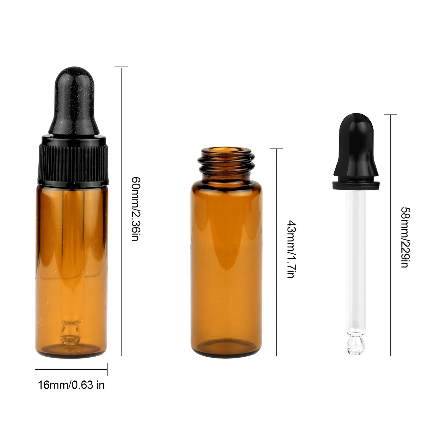 Furnido 5ml Amber Glass Dropper Bottle,Empty Essential Oil Bottles Glass Vials with Glass Eye Dropper for DIY Aromatherapy Colognes Perfume Liquid Sample Blends Pack of 35-2pc 2ml dropper included