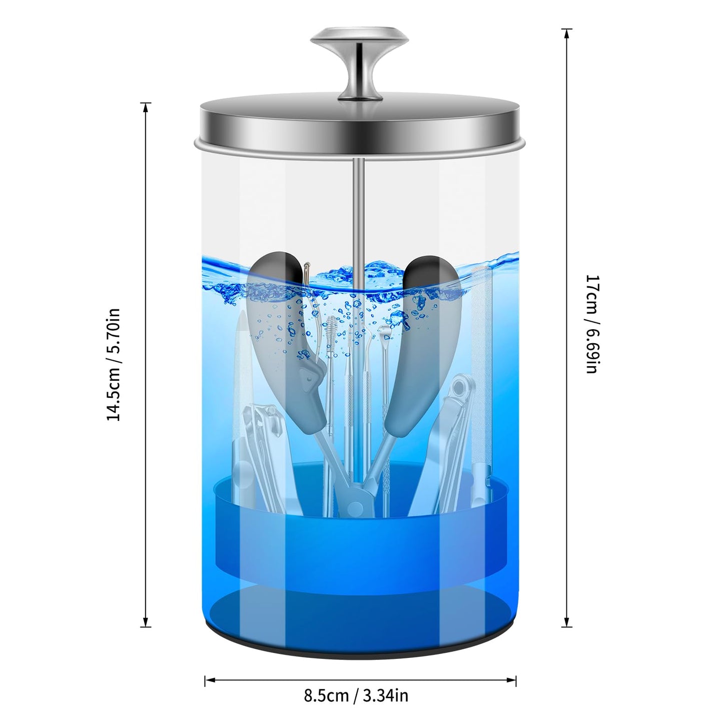 IEBARBER Nail Tool Disinfectant Jar - 21Oz Glass Sterilizer with Removable Strainer Tray - for Manicure & Barber Supplies Storage and Organization Disinfectant Jar