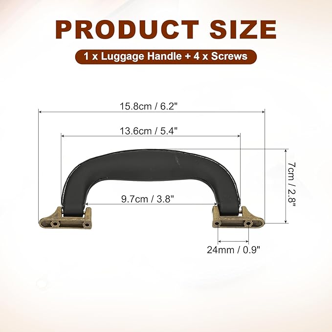 uxcell PU Leather Luggage Handle, 0.9" Hole Distance Vintage U-Shape Replacement Strap Handle for Travel Handbag Guitar Musical Box Gift Boxes, Black/Bronze