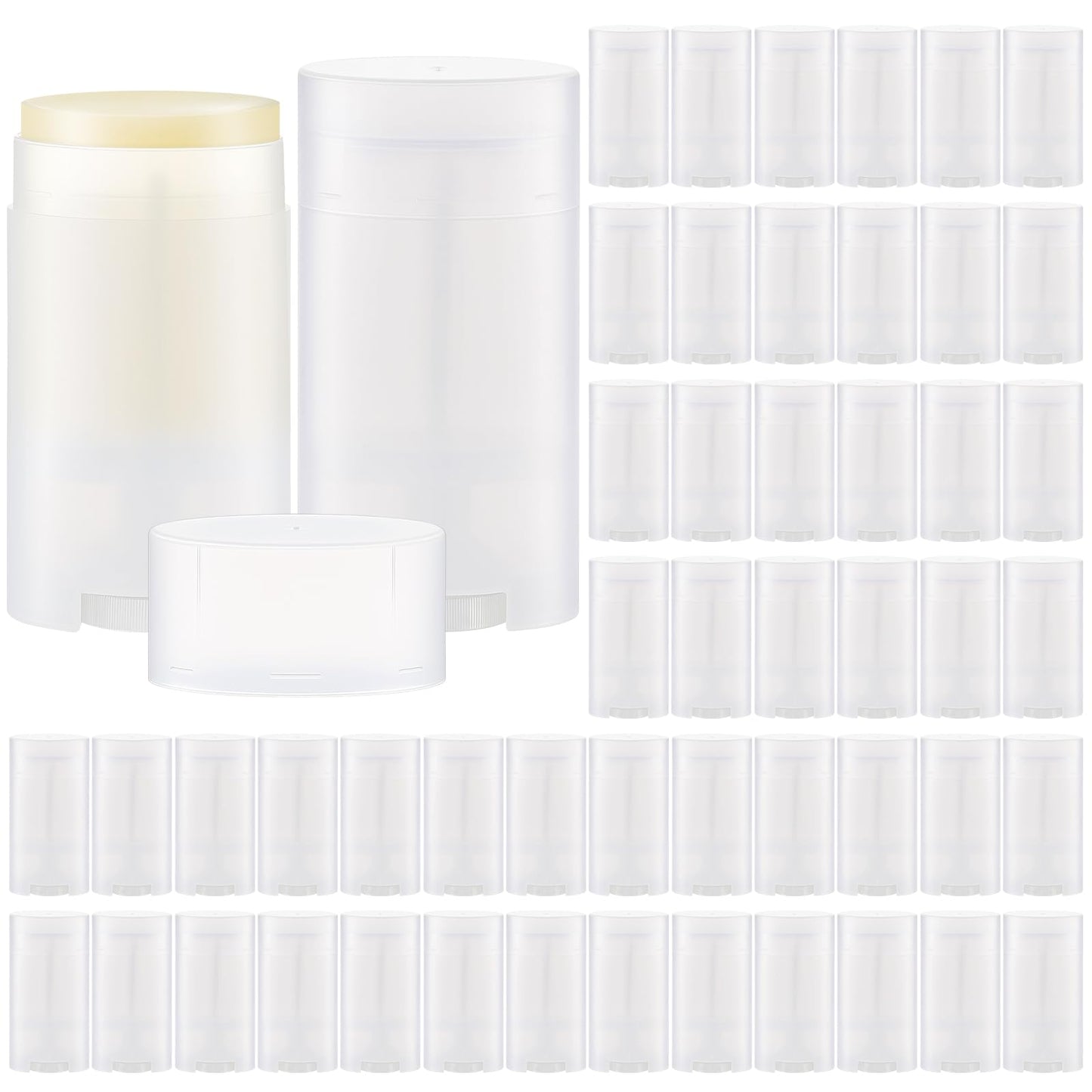 Teenyyou 50 Pack Transparent Empty Deodorant Containers, 75ml/2.5oz, Bottom Filling, Refillable Deodorant Tubes Lipstick Balm Tubes Twisted, Plastic Oval for Homemade DIY Aromatherapy, Balm, Lotion
