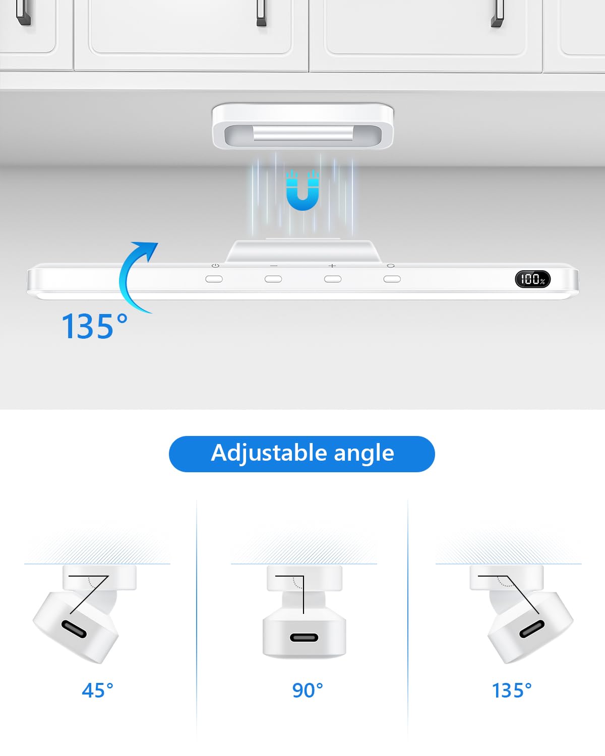 WILLED 3W Magnetic Light Bar, Eye-Friendly Makeup Lighting, 2000mah Vanity Lights for Mirror with Battery Display, Button Control Rechargeable Light Bar for Cabinet, Closet, Bathroom and Desk