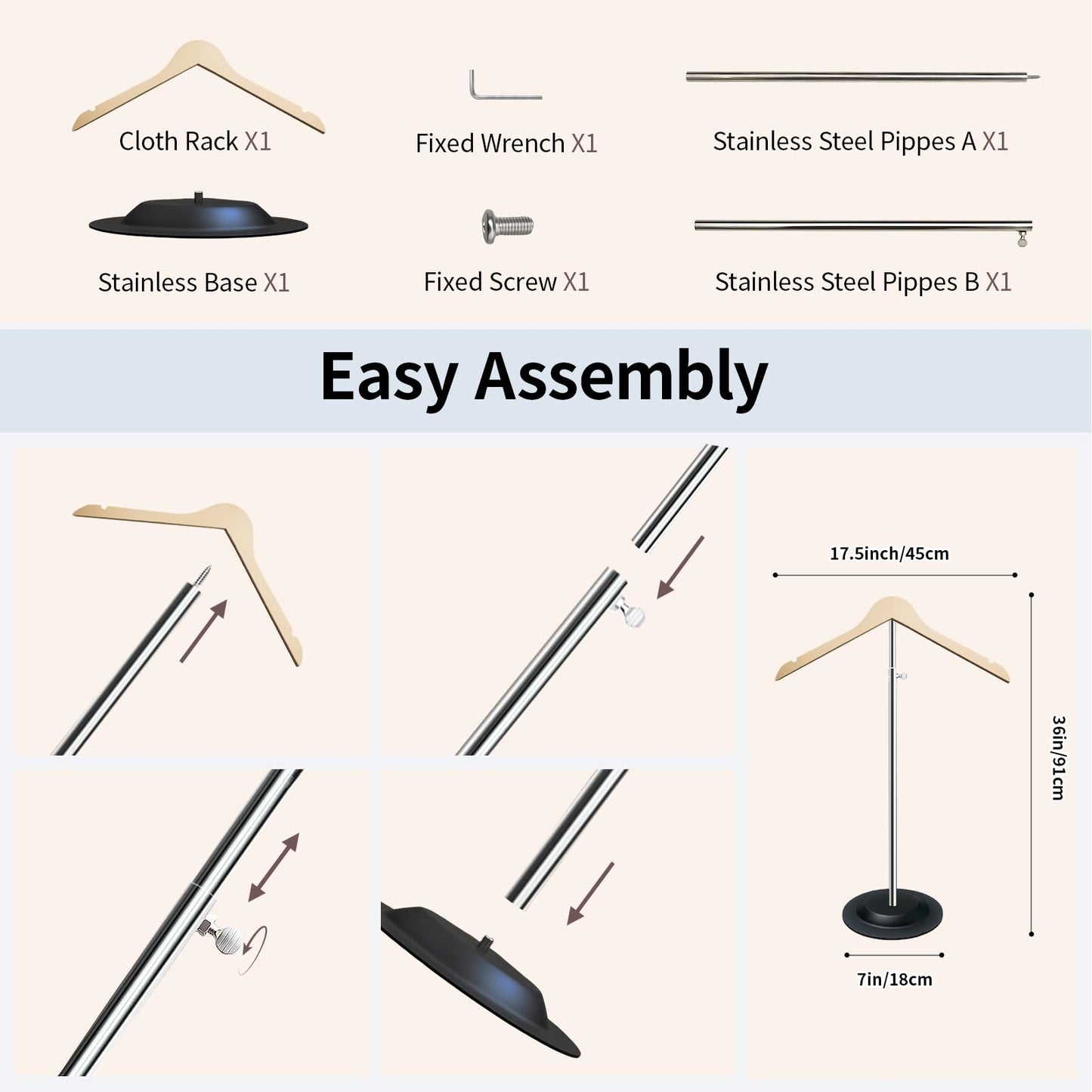 Gecauoea Shirt Display Stand 20-36“ Mannequin Torso with Pure Wood Hangers Dual Non-Slip Design, Stable Metal Base, Ideal T-Shirt Dress Form Display for Vendors, Retail, and Daily Use (White, 1 Pack)