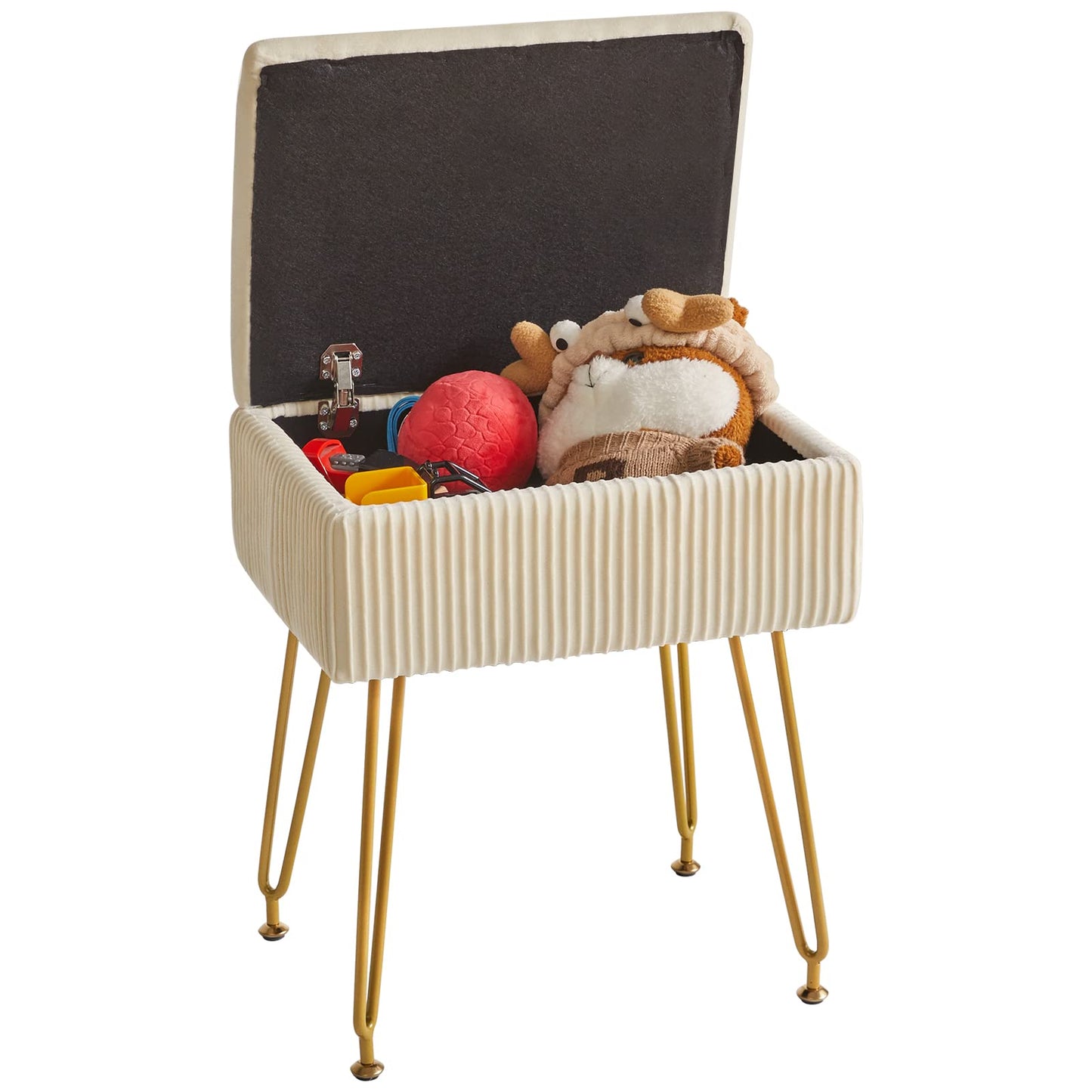 YMYNY Vanity Stool Chair with Storage, Square Ottoman Foot Stool, Modern Multifunctional Makeup Stool for Bedroom, Living Room, Office, Gold Legs, 18.9 * 15.75 * 11.6", Beige, UHBD024M