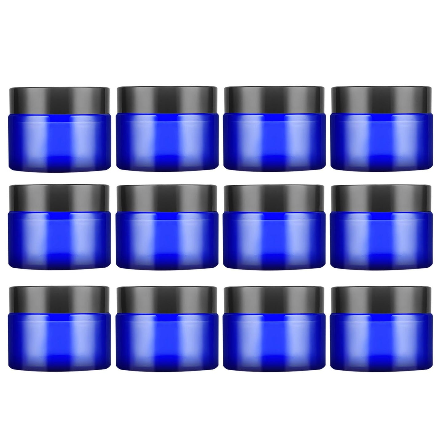IRON BILL 1 Oz Blue Round Glass Jars with Inner Liners and Black Lids(12PCS) Empty Cream Containers Refillable Cosmetic Vials for Cosmetics, Lotions, Ointment, Body Scrubs & Balms