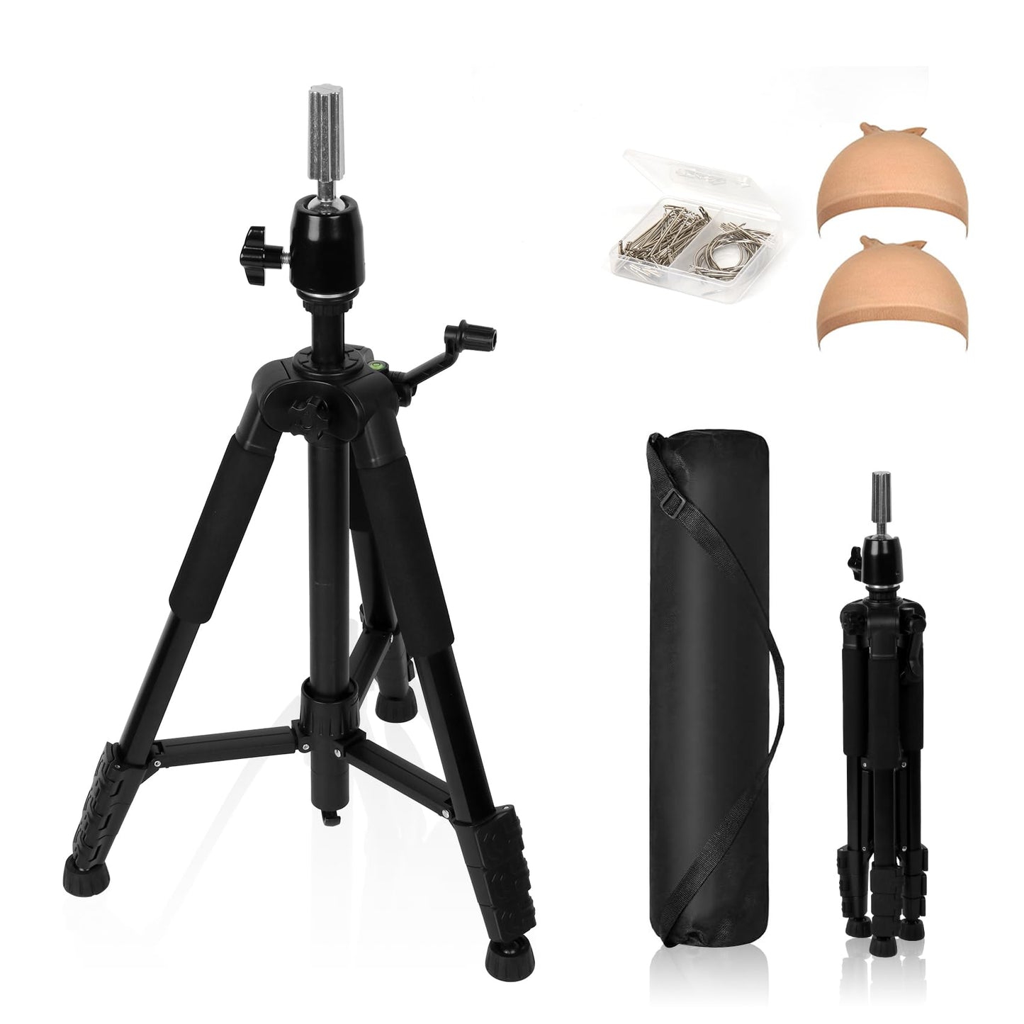 NomadSphere Heavy Duty Wig Stand Tripod Adjustable up to 62 Inch, 360° Rotation with Non-Slip Base and Hook Carry Bag for Hair Styling Training Display