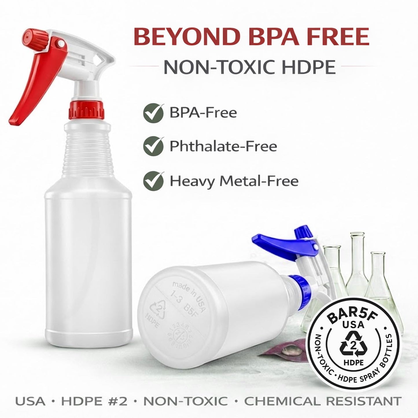 Bar5F Commercial Spray Bottles with Adjustable Trigger, Chemical Resistant HDPE, BPA-Free (3-Pack / 24 oz/Multicolor)