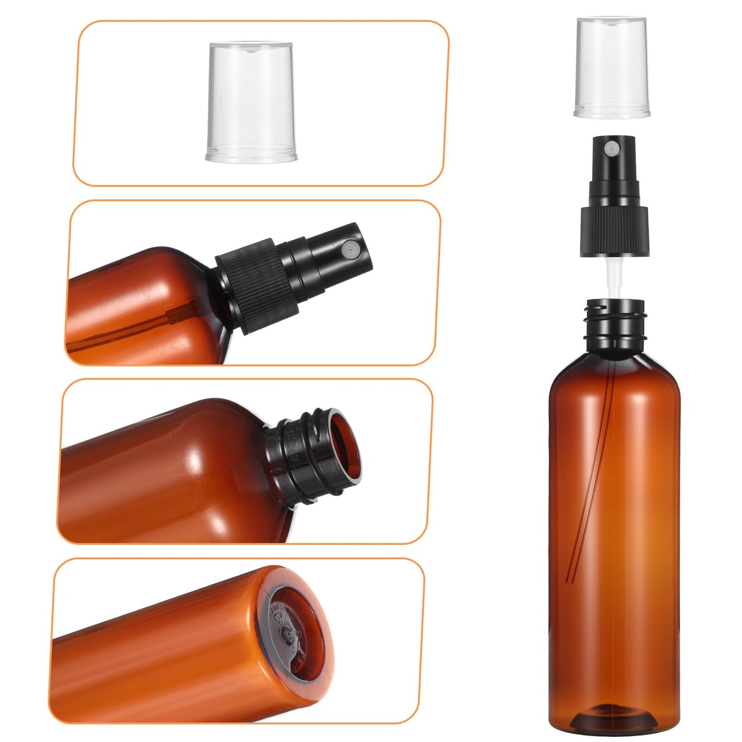 xozeooeu 60 Pack 4 Oz Amber Plastic Spray Bottles, Fine Mist Refillable Empty Travel Bottles for Essential Oils, Perfume, Toner & Cleaning Solutions