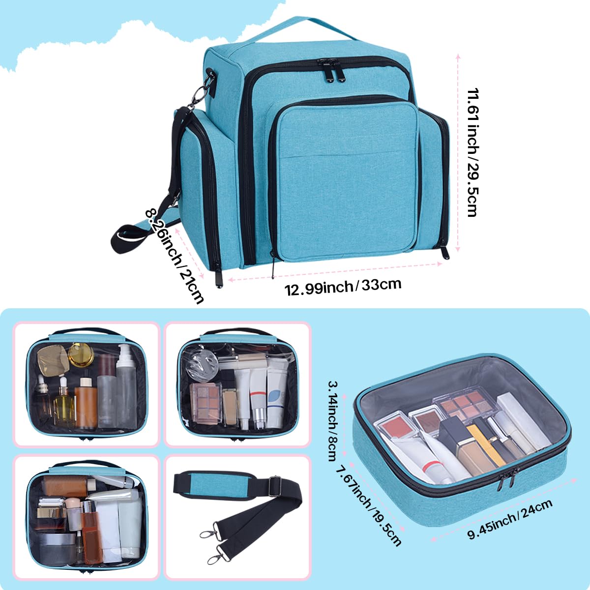 BODMZUANHO Large Makeup Bag Organizer with 3 Inner Removable Pouches,Green