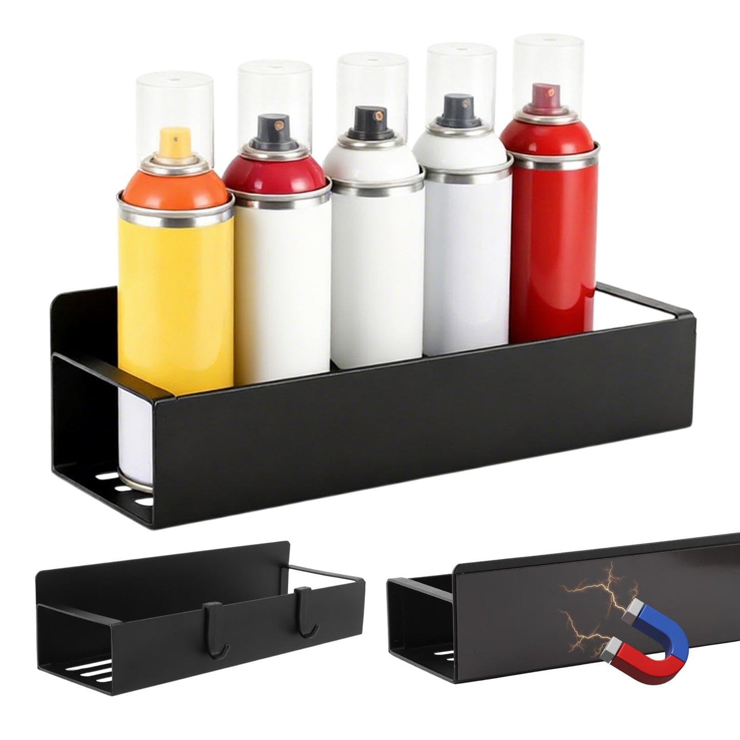 DiQiRenQin Magnetic Spray Can Holder 2 Pack, Steel Wall Mount Organizer for Toolbox and Metal Surfaces, 11.6 in and 10.6 in Racks, Fits Aerosol Cans Up to 3 in Diameter, Black