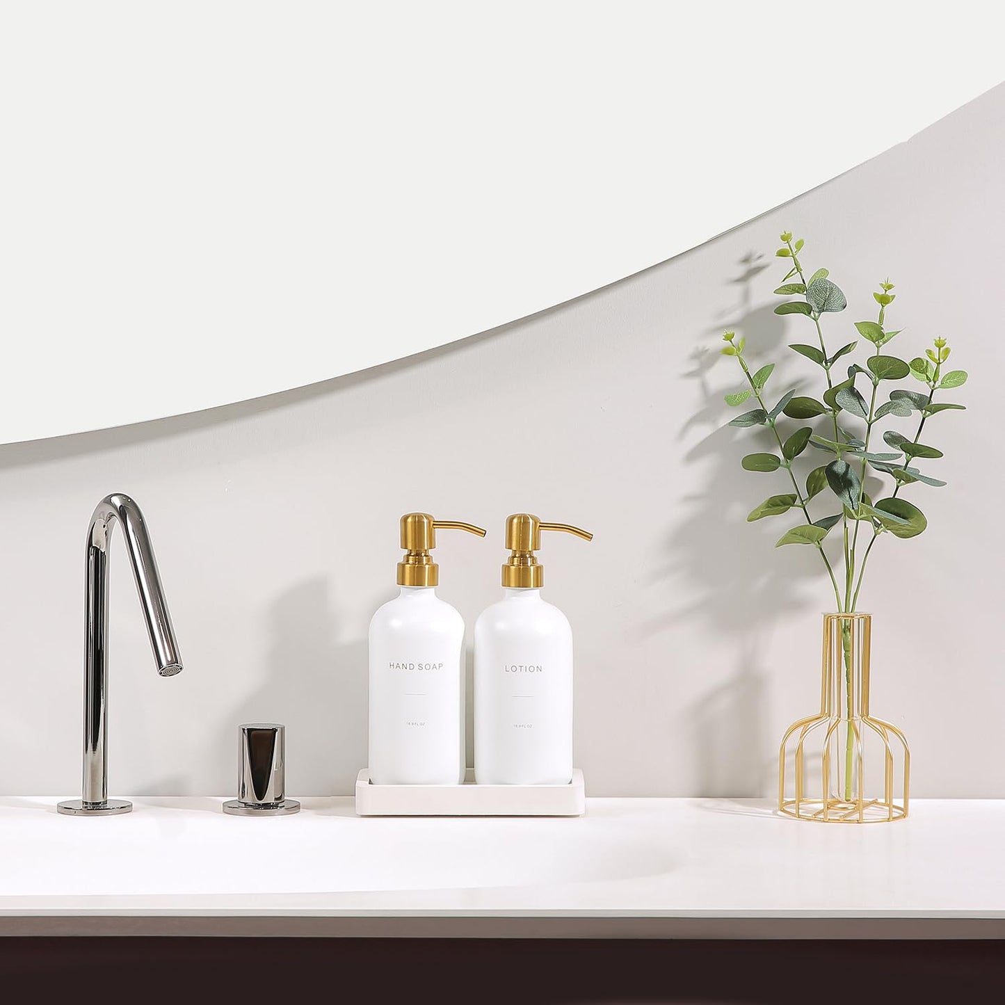 Prus Waso Gold Soap Dispenser Bathroom Set, Hand and Lotion Dispenser with Stainless Steel Pump, Perfect for Modern Bathroom Decor. (Gold)