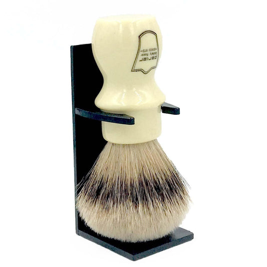 Parker 100% Silvertip Badger Mug Shaving Brush with Brush Stand - Extra Dense and Extra Soft Bristles - Long Handle is Perfect for use with Your Shaving Mug (Ivory Color)