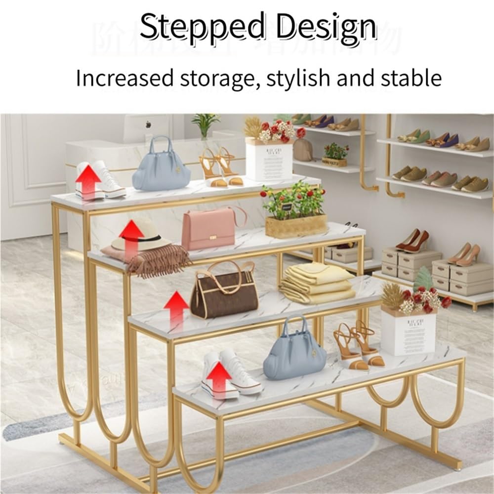 2-Tier Stepped Display Stand for Clothing Stores, Heavy-Du Shoe & Handbag Retail Shelf, Modern Standing Display Tables for Enhanced Visibili & nizat
